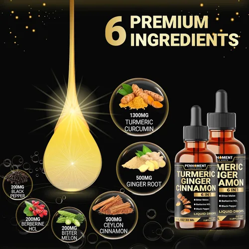 Miniatura 3 de Curcumina líquida de cúrcuma 6 en 1 con jengibre, berberina, canela de Ceilán, melón amargo, pimienta negra, extracto de gotas para apoyo articular