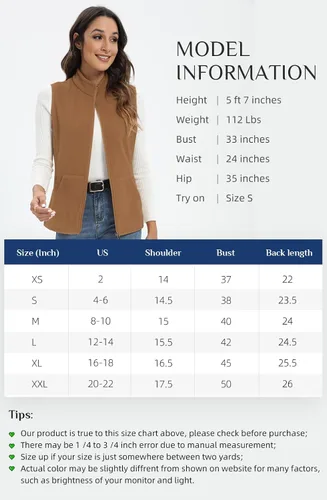 Miniatura 5 de Xeoxarel Chaleco de forro polar para mujer con 6 bolsillos (XS-2XL)