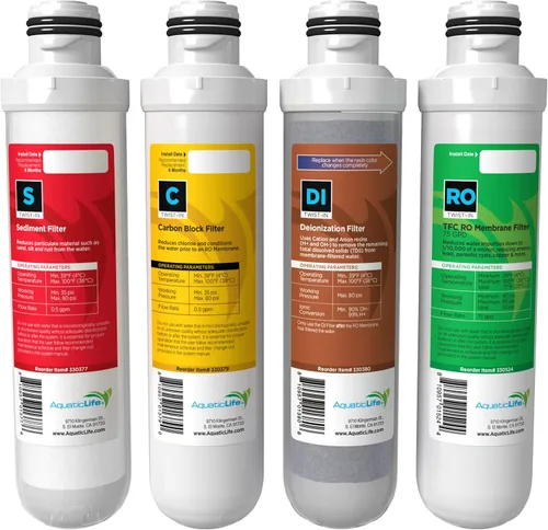 Aquatic Life Paquete de cartuchos de repuesto de filtro de agua de ósmosis inversa Twist-In para acuario, incluye membrana de 75 GPD, sedimentos,
