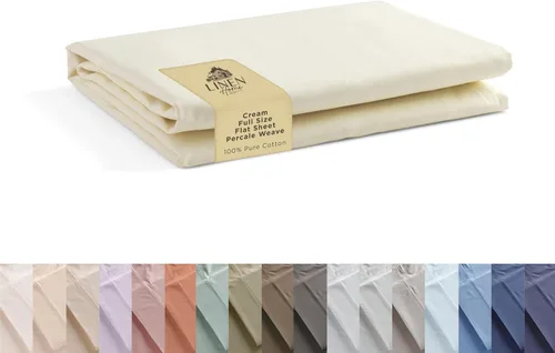 Miniatura 65 de Sábanas de 100% algodón percal, tamaño King, 1 sábana encimera, ropa de cama fresca, resistente y transpirable, crema
