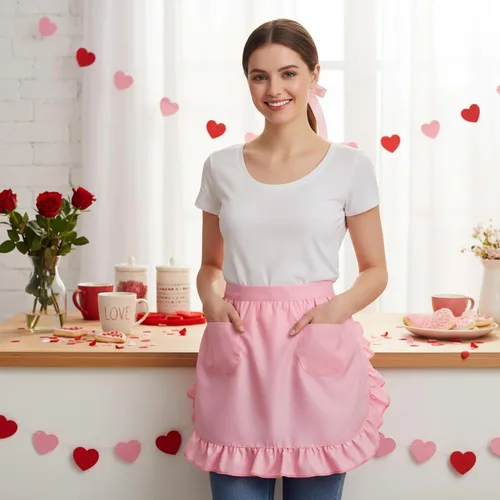 Miniatura 19 de Geyoga Delantales para mujeres con bolsillos Cocina Cocinando Camarera Sirvienta Delantal Falda Vintage Lindo Volantes Vestido Disfraz, Blanco