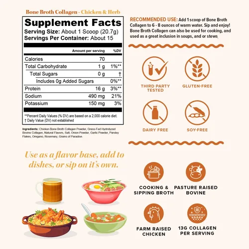 Miniatura 5 de Vitauthority Caldo de Huesos de Colágeno Sabor Delicioso a Pollo con Fideos - Lleno de 16g de Proteína y Tipos I, II, III - Nutre la Piel