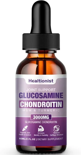 1 paquete de gotas líquidas de glucosamina condroitina MSM, suplemento de apoyo articular extra fuerte para adultos, hombres y mujeres, quercetina