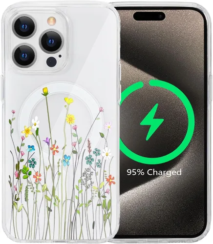 Miniatura 65 de Funda magnética de flores para iPhone 15 [compatible con MagSafe] Bonito patrón floral transparente a prueba de golpes