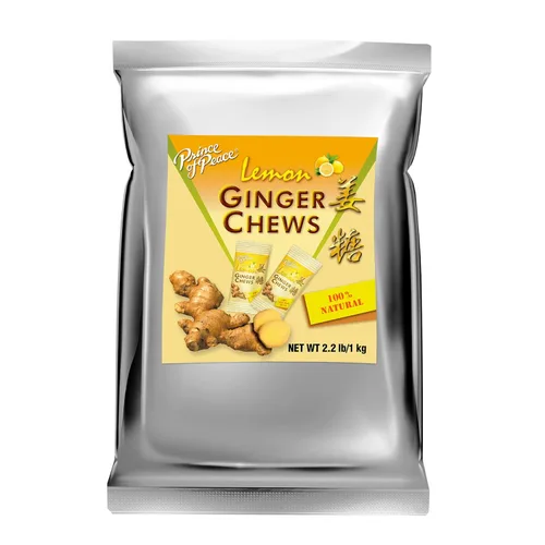 Prince of Peace Caramelos masticables de jengibre con limón, 2.2 libras/1 kg. – Jengibre confitado – Paquete de caramelos – Caramelos masticables de
