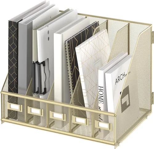 Miniatura 8 de SUPEASY Organizador de escritorio de metal para revistas, con 5 compartimentos verticales, organizador de archivos para escritorio de oficina, Negro