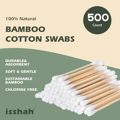 Miniatura 2 de Hisopos de algodón de bambú – 500 unidades – Certificado FSC y aprobado por PETA, puntas dobles ecológicas, palillos para los oídos sin plástico