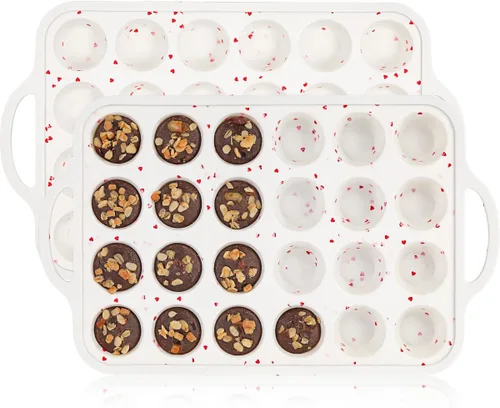 Miniatura 30 de CAKETIME Molde para mini muffins, molde para mini cupcakes con marco reforzado de metal, moldes para muffins de silicona antiadherentes con asa