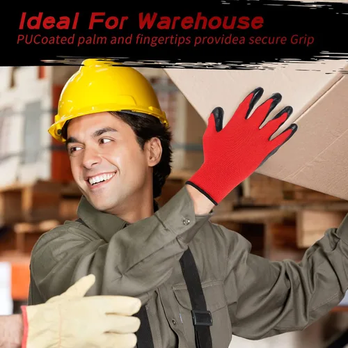 Miniatura 4 de Potchen 36 pares de guantes de trabajo para hombres, guantes de seguridad para trabajo a granel, jardinería, construcción, con agarre recubierto