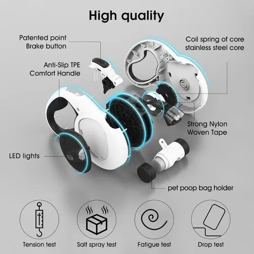 Miniatura 2 de Correa retráctil 4 en 1 para perro, correas de 16.4 pies de largo con luz LED y soporte para bolsa de excrementos para perros pequeños, medianos