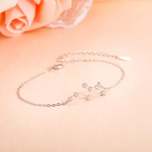 Miniatura 4 de BriLove Regalos para mamá, niñas, mujeres, plata de ley 925 con circonita cúbica, horóscopo del zodiaco 12 constelaciones, pulsera de eslabones