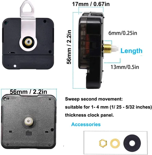 Miniatura 2 de Paquete de 2 mecanismos de movimiento de reloj de pared sin tictac con 4 pares de manecillas cortas, kit de motor de cuarzo, funciona