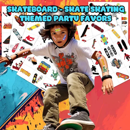 Miniatura 3 de 96 tatuajes temporales precortados para patineta, decoraciones de fiesta de cumpleaños con temática de patinaje, divertidas calcomanías para niños