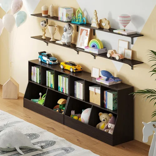 Miniatura 2 de DINZI LVJ Organizador de almacenamiento para juguetes, estantería para niños, gabinete de almacenamiento de juguetes de madera, estantería