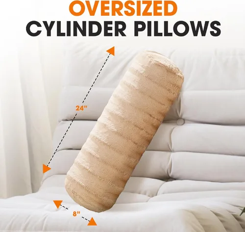 Miniatura 2 de Cheer Collection Almohadas cilíndricas de piel sintética – Almohadas cilíndricas decorativas suaves para cama o sofá, lavables a máquina, 8 x 24