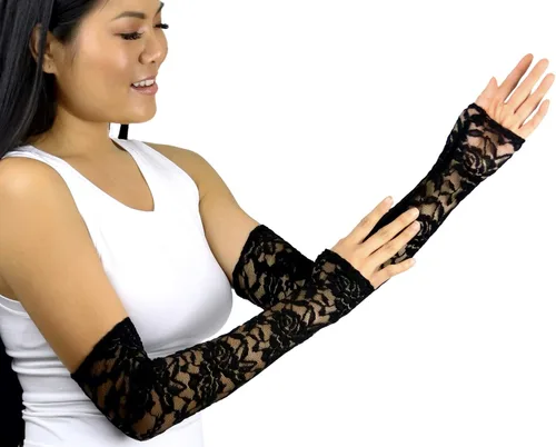Miniatura 3 de ToBeInStyle Guantes de encaje extra largos sin dedos para mujer