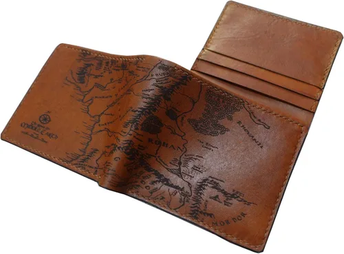 Miniatura 11 de Billetera vintage hecha a mano para hombre – Cuero auténtico plegable con grabado de mapa, regalo personalizable, Castaño, medio, Billetera plegable