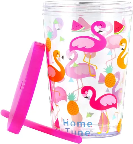 Miniatura 3 de Vaso de agua para niños de 16 onzas, paquete de 4 unidades, sin BPA, tapa con pajilla, reutilizable, ligero, a prueba de derrames, con bonito diseño