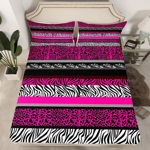 Miniatura 12 de Manfei Leopard Print Fitted Sheet Twin Size,Blue Brown Black Stripes Bedding Set 2pcs,Wild Animal Cheetah Skin Bed Sheets with 1 Pillowcase,Kids