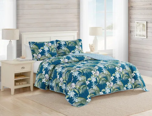 Tommy Bahama - Juego de colcha tamaño Queen, ropa de cama reversible de algodón con fundas a juego, juego de ropa de cama transpirable para todas