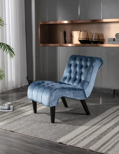 Miniatura 16 de Modern Velvet Armless Accent Living Room Chair,Upholstered Fabric Button Comfortable Leisure Chair with Wooden Legs for Bedroom,Office (Beige Velvet)
