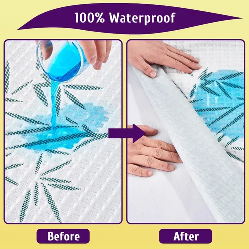 Miniatura 3 de Protector de colchón impermeable de tamaño matrimonial, transpirable y refrescante, estilo sábanas bajeras, bolsillos de 6 a 16 pulgadas