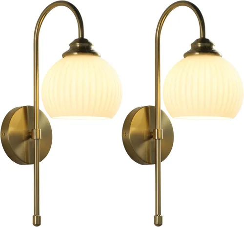 Miniatura 9 de KCO Lighting - Lámpara de pared vintage con globo de vidrio verde y brazo de latón cepillado - Aplique de globo grande, acabado dorado - Lámpara