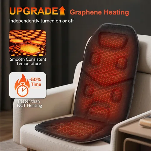 Miniatura 4 de COMFIER Cojín de asiento de masaje con calor, 10 motores de vibración, masajeador de espalda para silla