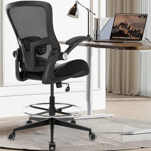 Silla de dibujo, silla de oficina alta con asiento de piel sintética, silla de escritorio de pie, sillas de oficina de altura de mostrador con
