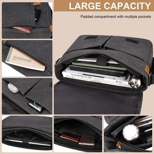 Miniatura 4 de Estarer Bolsas de mensajero para hombres de 13 a 13.3 pulgadas, resistente al agua, bolsa de lona para trabajo, oficina, viaje, bolso cruzado