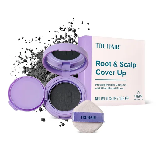 Miniatura 14 de TRUHAIR Polvo prensado para cubrir raíces y cuero cabelludo, compacto, impermeable, cobertura ligera del cabello y encubrimiento de puntos calvos
