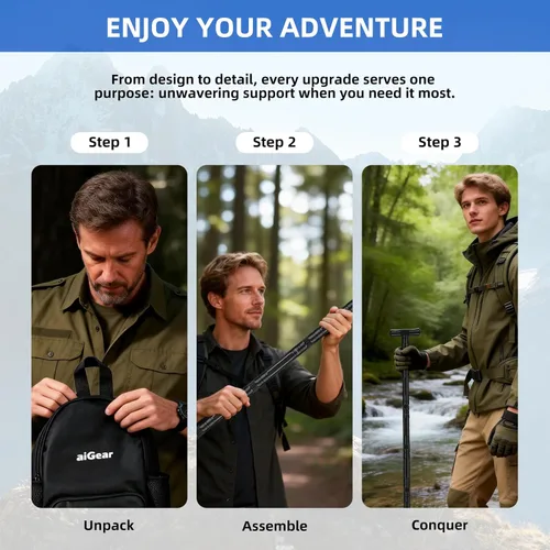 Miniatura 6 de aiGear G3 Tactical Walking Stick Self Defense, Upgraded Durable Hiking Stick with Multitool Adjustable 5-8 Tubes Modular Design for Hiking Camping