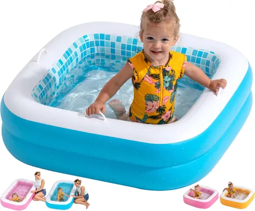 Miniatura 10 de Piscina inflable 2 en 1 para niños, 65"x39"x10" (5'5") con piso acolchado suave, asas, drenaje, piscina poco profunda rectangular para niños de 2