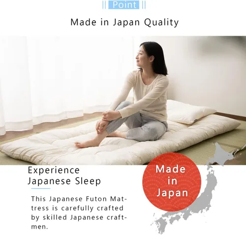 Miniatura 6 de EMOOR Colchón de futón japonés que ahorra espacio, compacto, tamaño individual, fabricado en Japón, colchón plegable para dormir, tapete de tatami