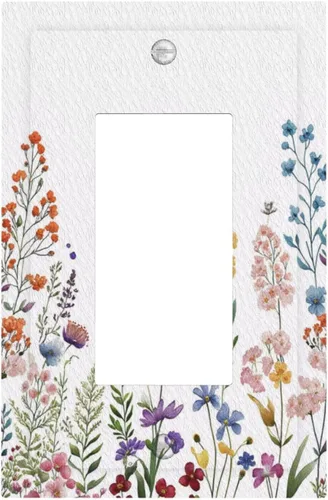 Miniatura 35 de Cubiertas de Interruptor de Luz Artísticas de Cuádruple Palanca con Hojas Tropicales Florales Boho, Flores Bohemias Decorativas Botánicas, Placas