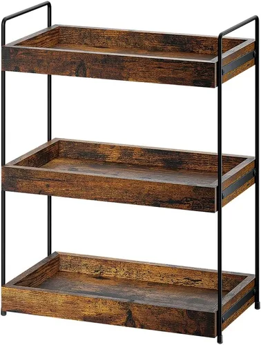 Miniatura 6 de Organizador de encimera de baño de 2 niveles, estante de especias de madera para encimera de cocina, organizador de maquillaje cosmético de tocador