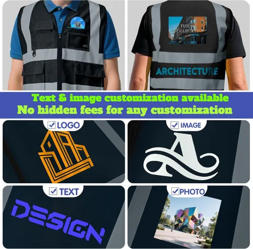 Miniatura 5 de Chaleco de seguridad personalizado BeautyWill con logotipo personalizado Clase 2, chaleco reflectante de alta visibilidad con bolsillos, ropa