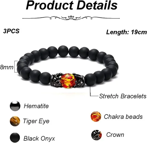 Miniatura 2 de SOOWOOT 3 pulseras de protección, 0.315 in, piedra natural, ojo de tigre, hematita, pulseras de cuentas para hombres y mujeres