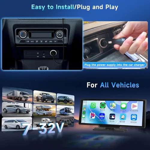 Miniatura 6 de Podofo Receptor de Radio Estéreo de Coche Portátil de 10.26" con Pantalla Táctil, Carplay Inalámbrico, Android Auto, Navegación, Control de Voz