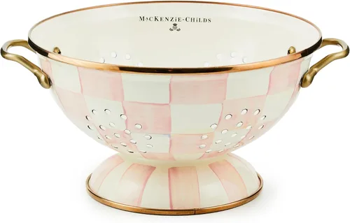 Miniatura 9 de MACKENZIE-CHILDS Colador de esmalte, colador decorativo de cocina, pequeño, a cuadros cortesanos en blanco y negro