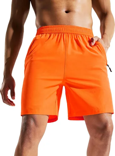 Miniatura 11 de MIER - Pantalones cortos de correr para hombre, de secado rápido, con bolsillo con cremallera, cintura elástica, pantalones cortos atléticos