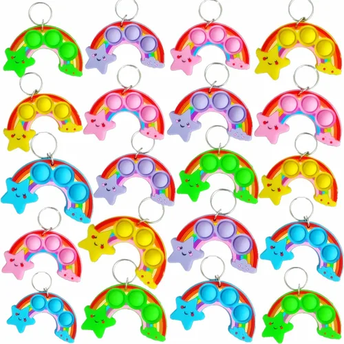 Paquete de 24 juguetes para ansiedad a granel con forma de arco iris para adultos y niños, suministros de fiesta de cumpleaños y premio de burbujas
