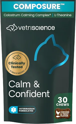 VetriScience Masticables calmados y seguros, suplemento calmante y de ansiedad para gatos, reduce el estrés y el miedo, ideal para viajes,