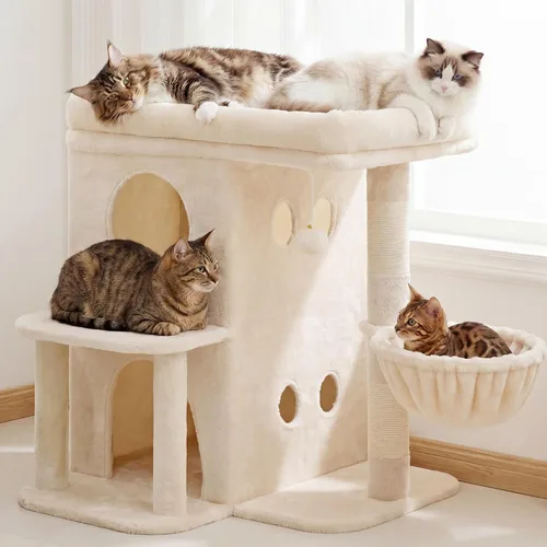 Miniatura 15 de Heybly Árbol para gatos, torre para gatos de 25.6 pulgadas con amplia percha superior para gatos grandes, muebles de casa para gatos estilo escalera