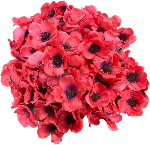 Miniatura 7 de Rikyo 100 cabezas de flores artificiales de anémona de amapola de seda para otoño, rellenos de jarrón, ramilletes para decoración de bodas, pared