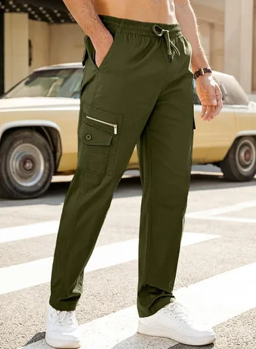Miniatura 3 de JMIERR Mens Casual Cargo Pants Elastic Waist Drawstring Stretch Relaxed Fit Tactical Joggers Work Pants Multi Pockets