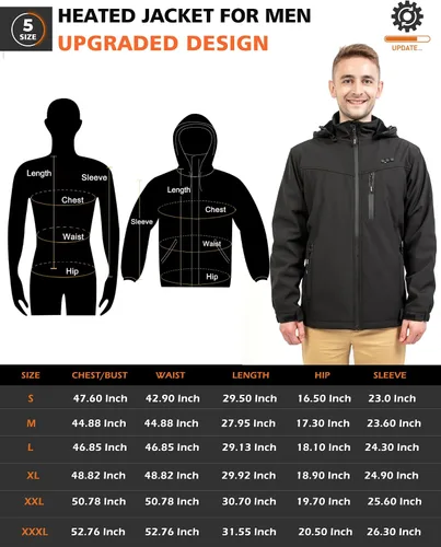 Miniatura 7 de ARRIS Mens Heated Jacket, Electric Heating Coat with 7.4V Battery and Detachable Hood - Waterproof, 8 Heating Areas
