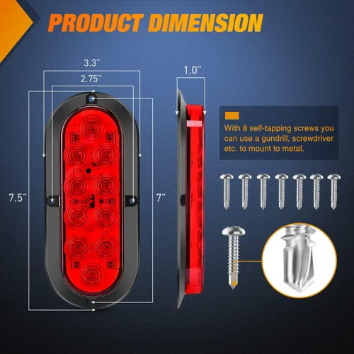 Miniatura 2 de Nilight Luz trasera LED ovalada de 6 pulgadas para remolque, roja, blanca y ámbar, 6 piezas, impermeable, parada, freno, señales de giro, reversa