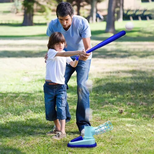 Miniatura 5 de ArtCreativity Máquina de lanzamiento de béisbol para niños, juguete de lanzar para niños con bate plegable + 3 pelotas de béisbol, entrenador