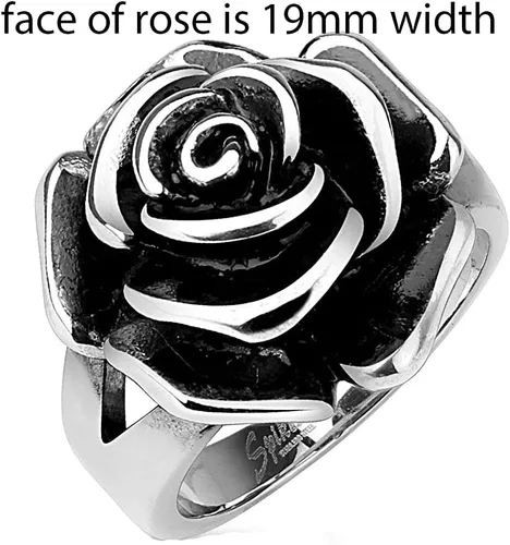 Miniatura 3 de Floración completa solo Rose Cast banda anillo anillo de acero inoxidable R650